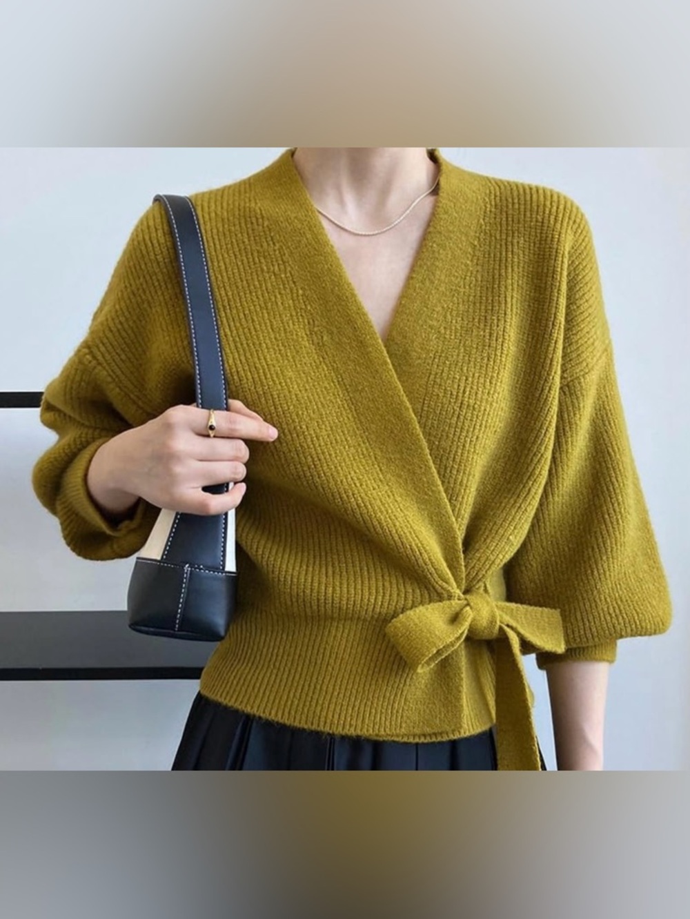 Chartreuse Wrap Tie-Front Women's Sweater